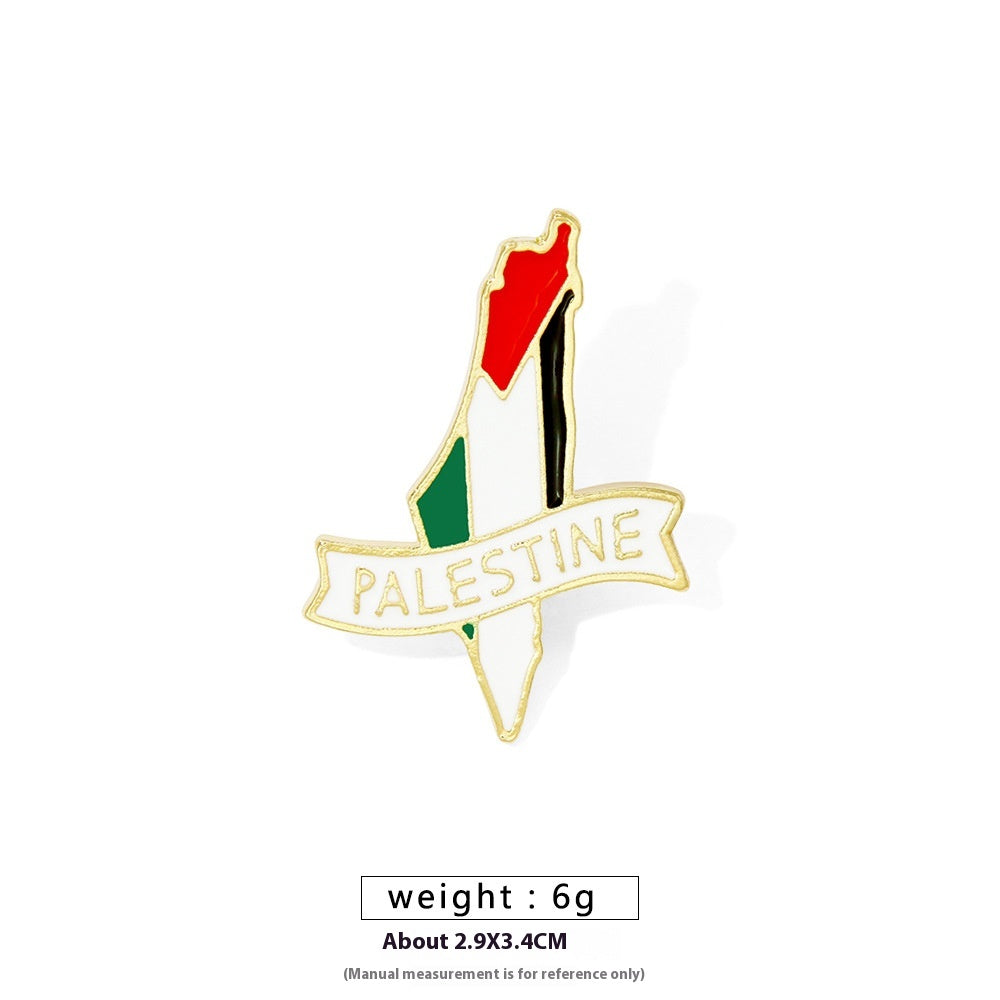 Free Palestine Flag Brooch Pin - Gold & Black Badge for Clothes & Accessories