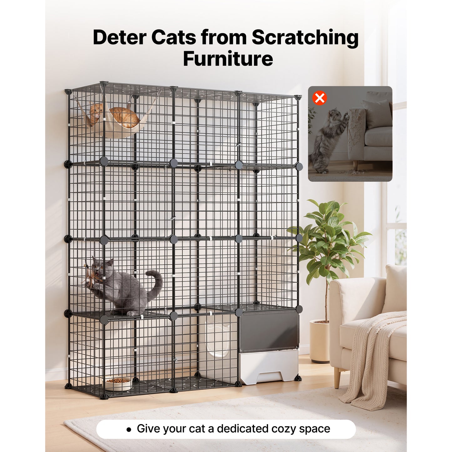 Large 4-Tier Cat Playpen with Litter Box - Indoor Exercise Enclosure, Detachable Metal Wire Cage for Cats & Small Animals