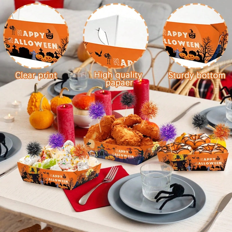 12 Pack Halloween Disposable Serving Trays with Foil Frill