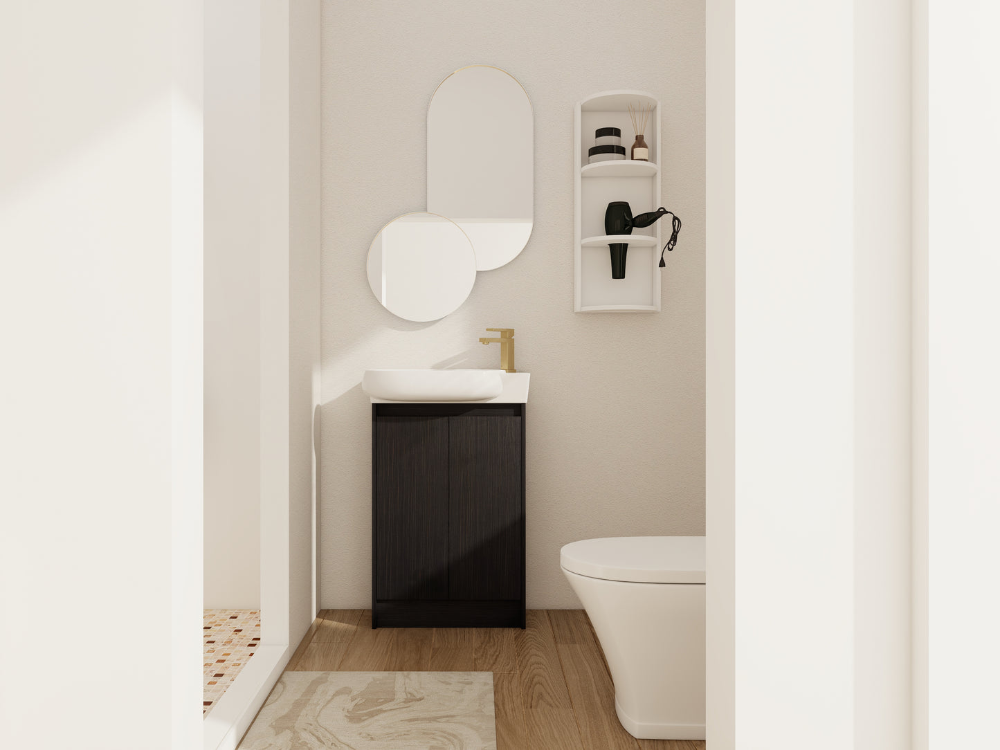 23 Freestanding Bathroom Vanity With Sink And Storage Rack, Soft