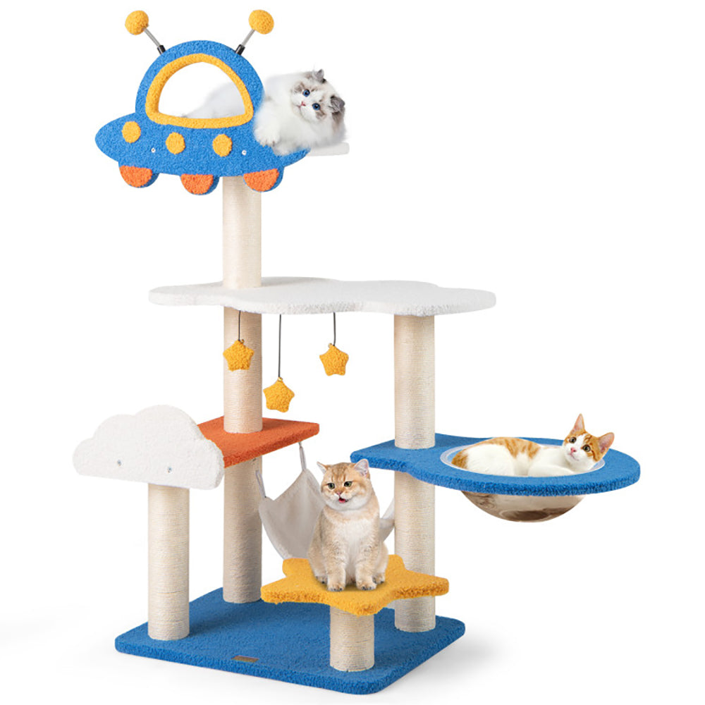 Tall Cat Tree with UFO Top Perch, Space Capsule & Sisal Posts - Blue
