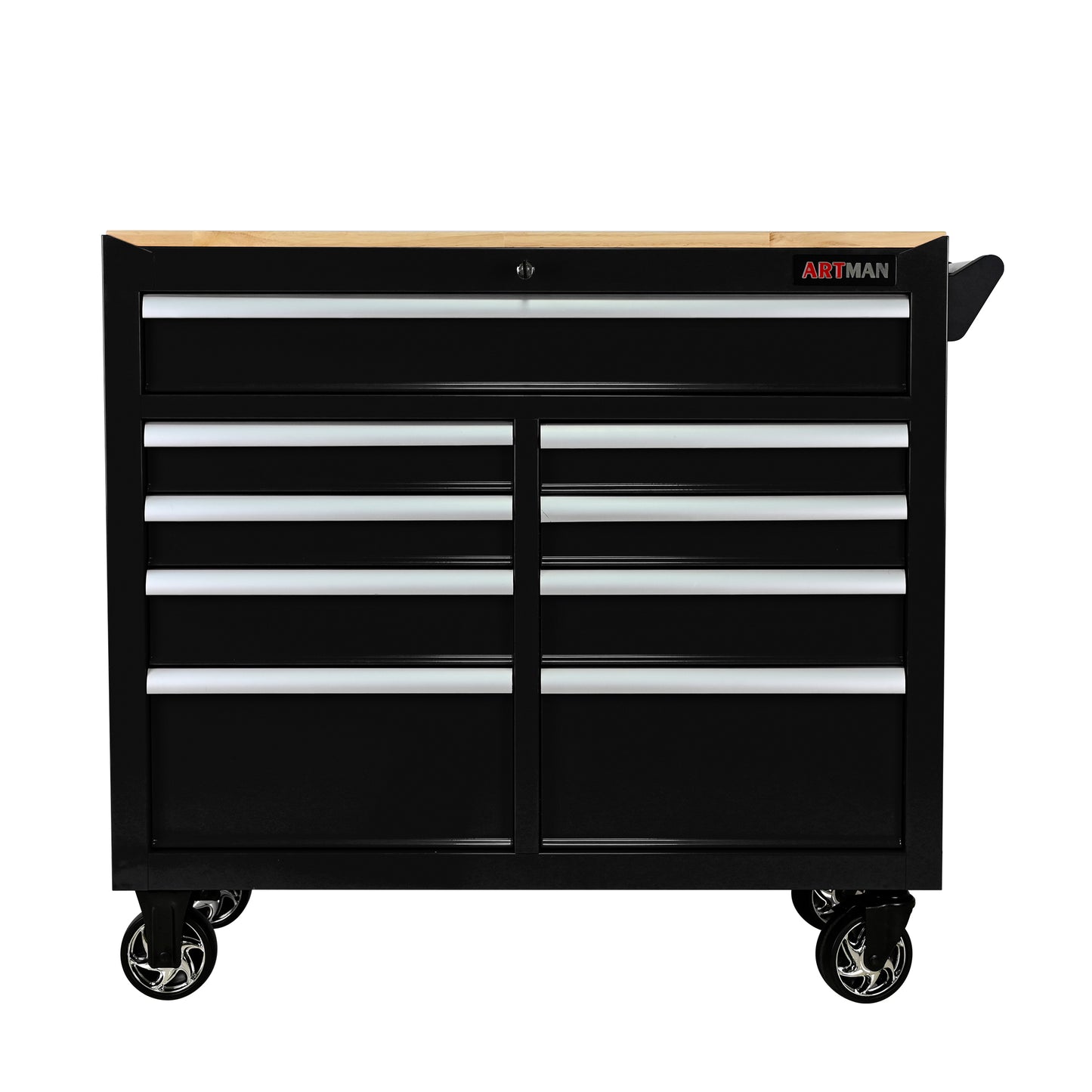 Multifunctional Tool Cart with 9 Drawers, Wheels & Wooden Top - Black