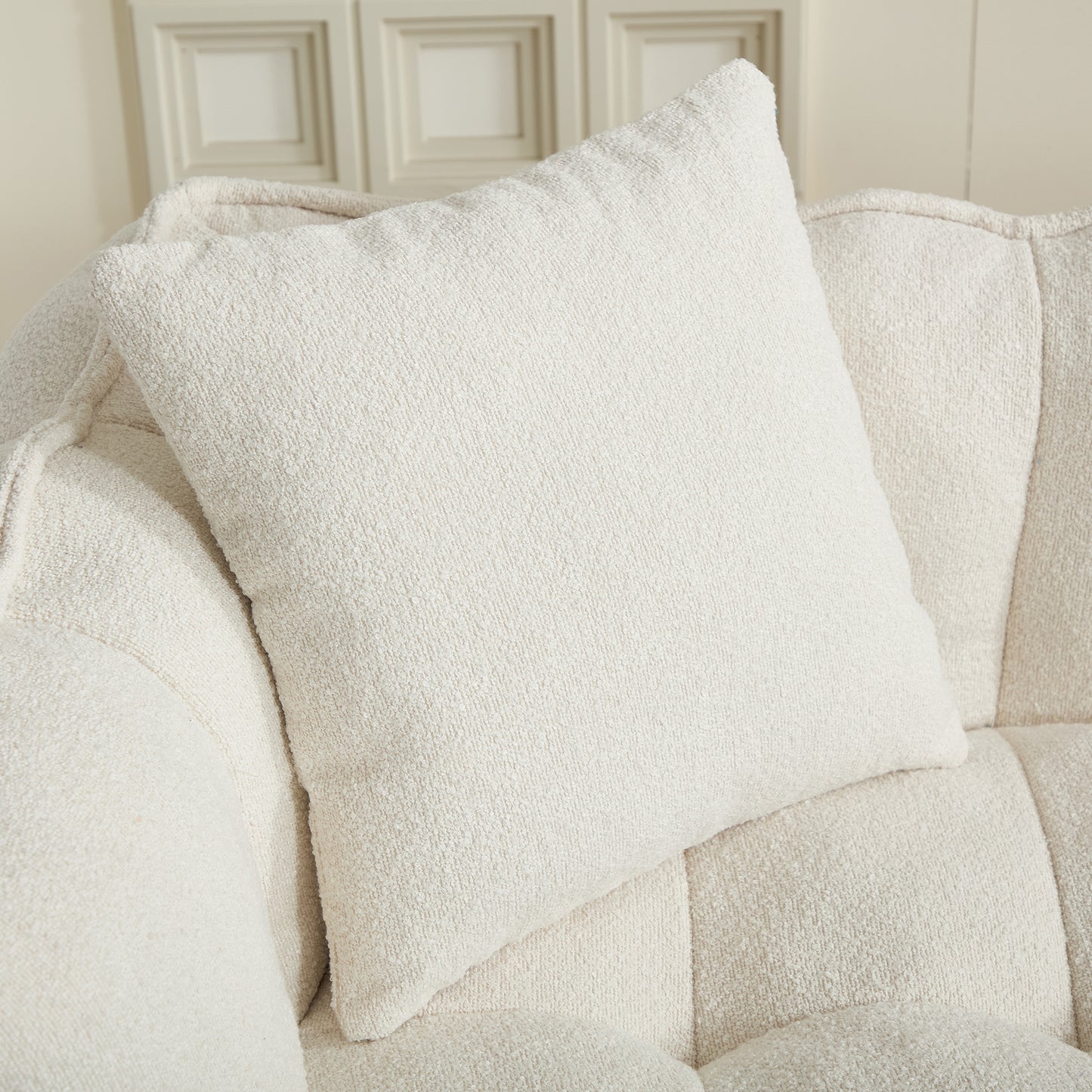 Comfortable Beanbag Chair for Two - Beige Chenille Sofa