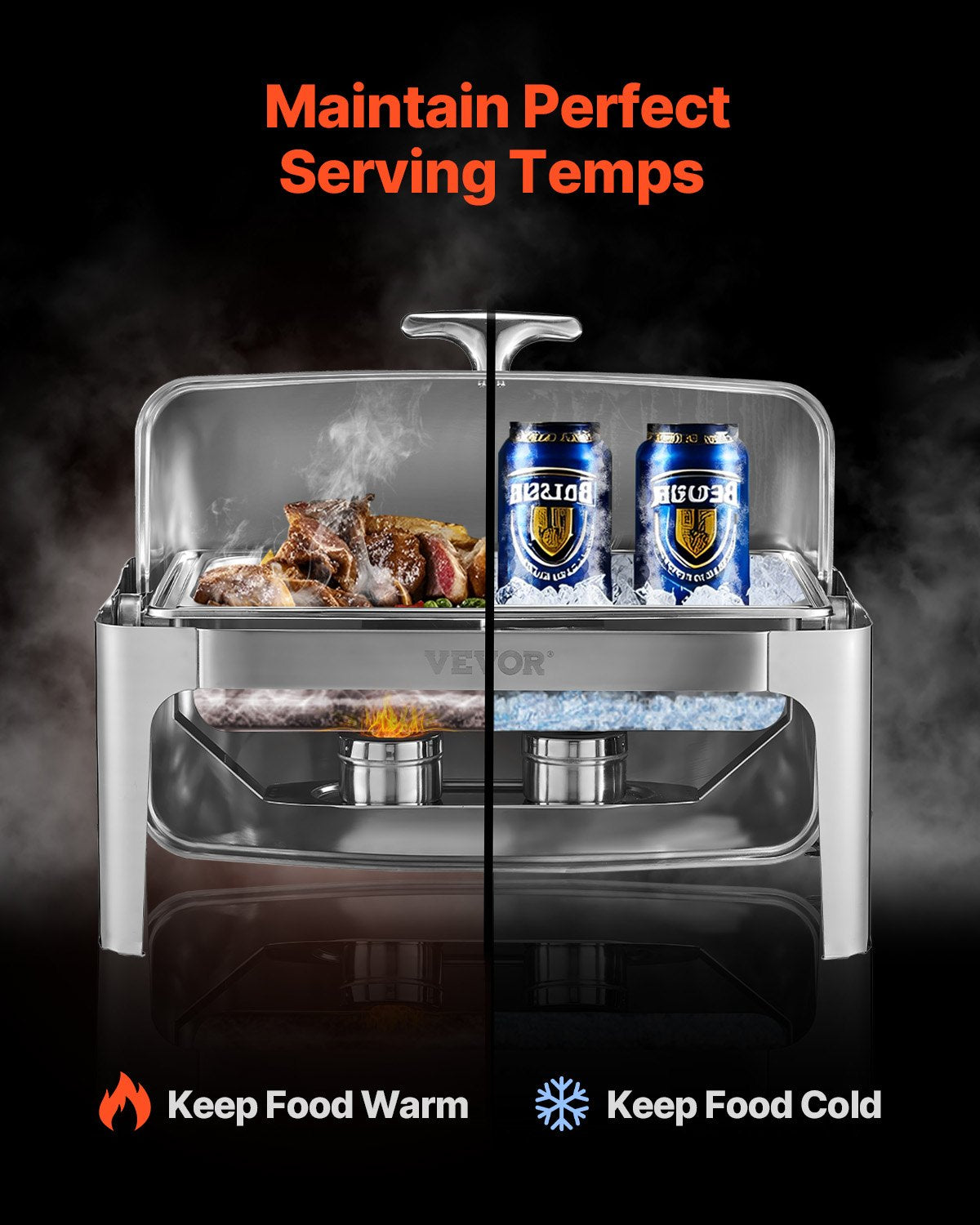 9Qt Stainless Steel Roll Top Chafing Dish Set - Silver