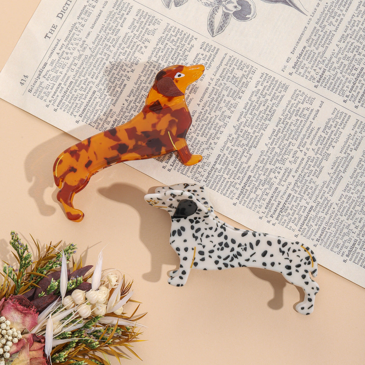 Dachshund Acrylic Hair Clip - Puppy Hair Accessory, Spotted & Leopard Dog Styles
