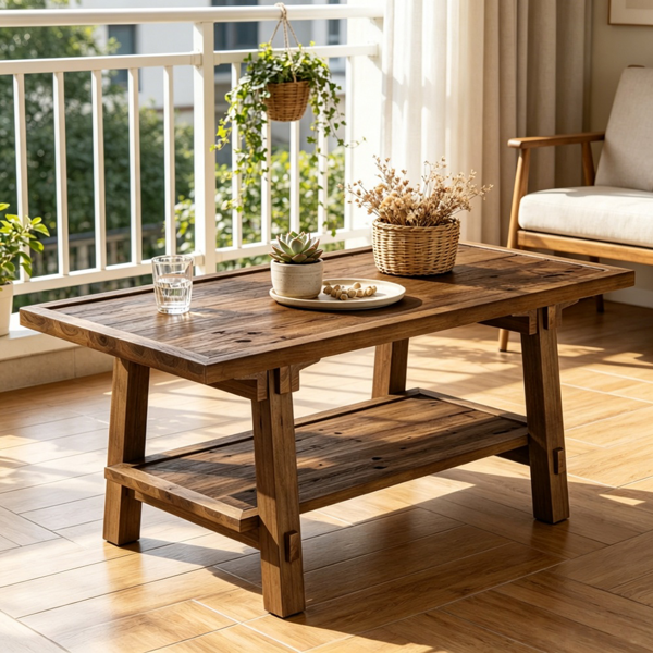 Solid Wood End Table with 2-Tier Design - 47"