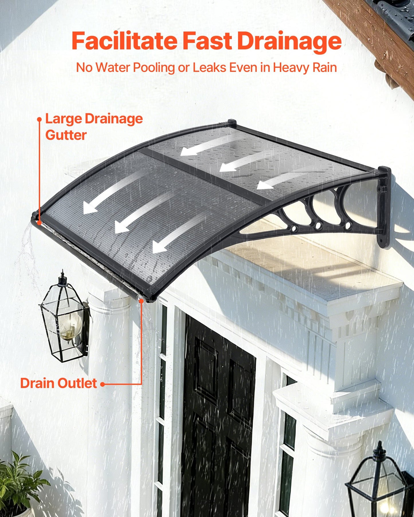 Outdoor Door Canopy Awnings 30x39 Inch Polycarbonate Protects Against Rain Sun Snow