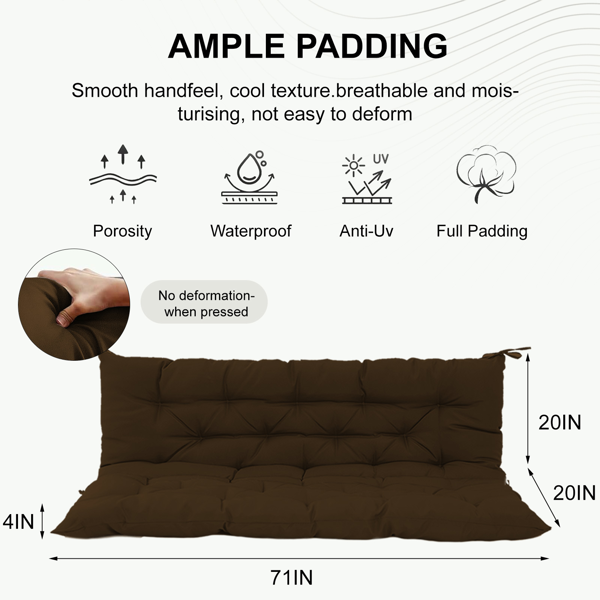 Outdoor Swing Cushions 70 Inch Waterproof 4-Inch Thick Replacement Seat with Ties for Porch Garden