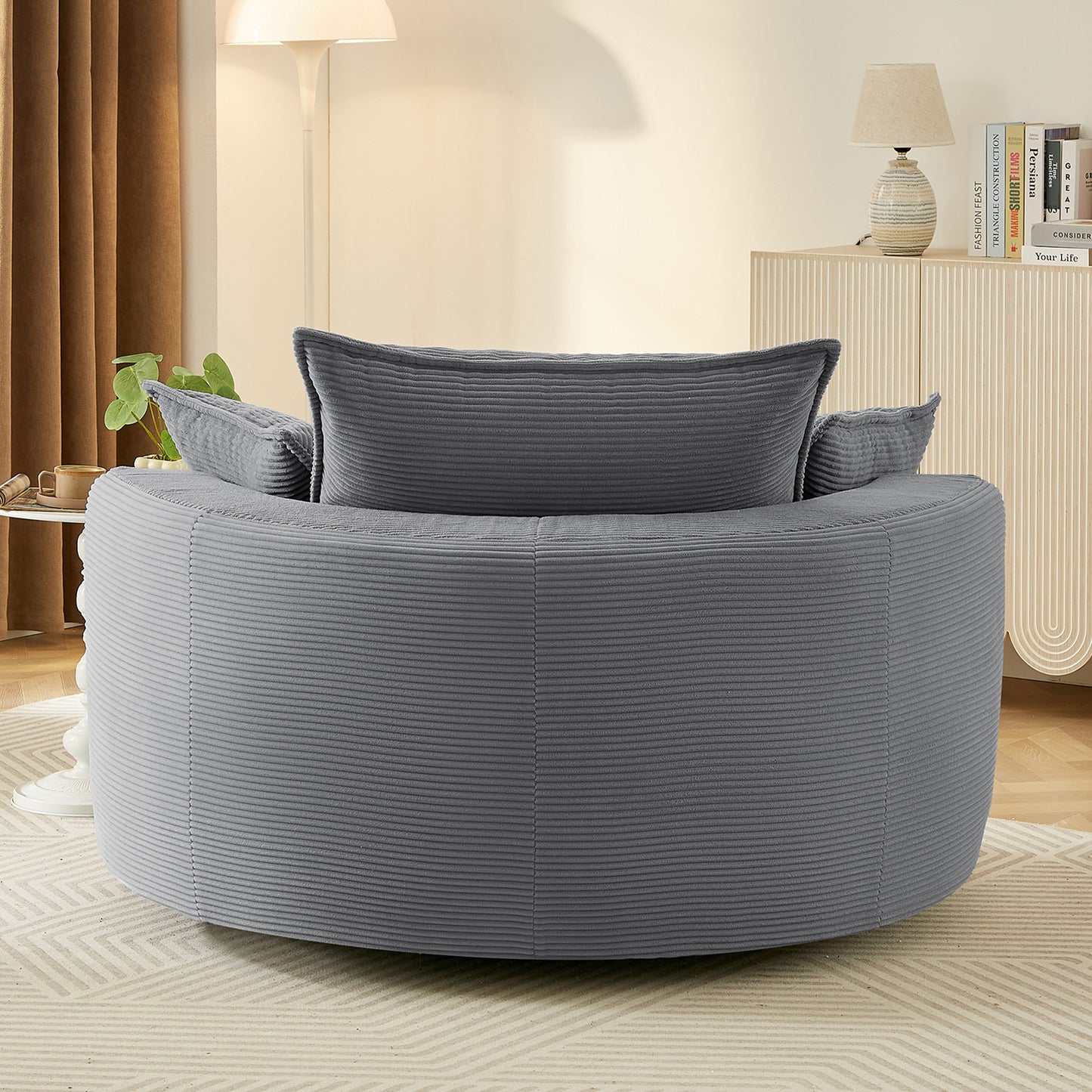 360° Swivel Barrel Chair with Dual-Layer Cushion - Grey
