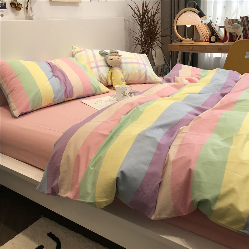Washed Cotton Bedding Set - Four-Piece, Multiple Sizes & Patterns