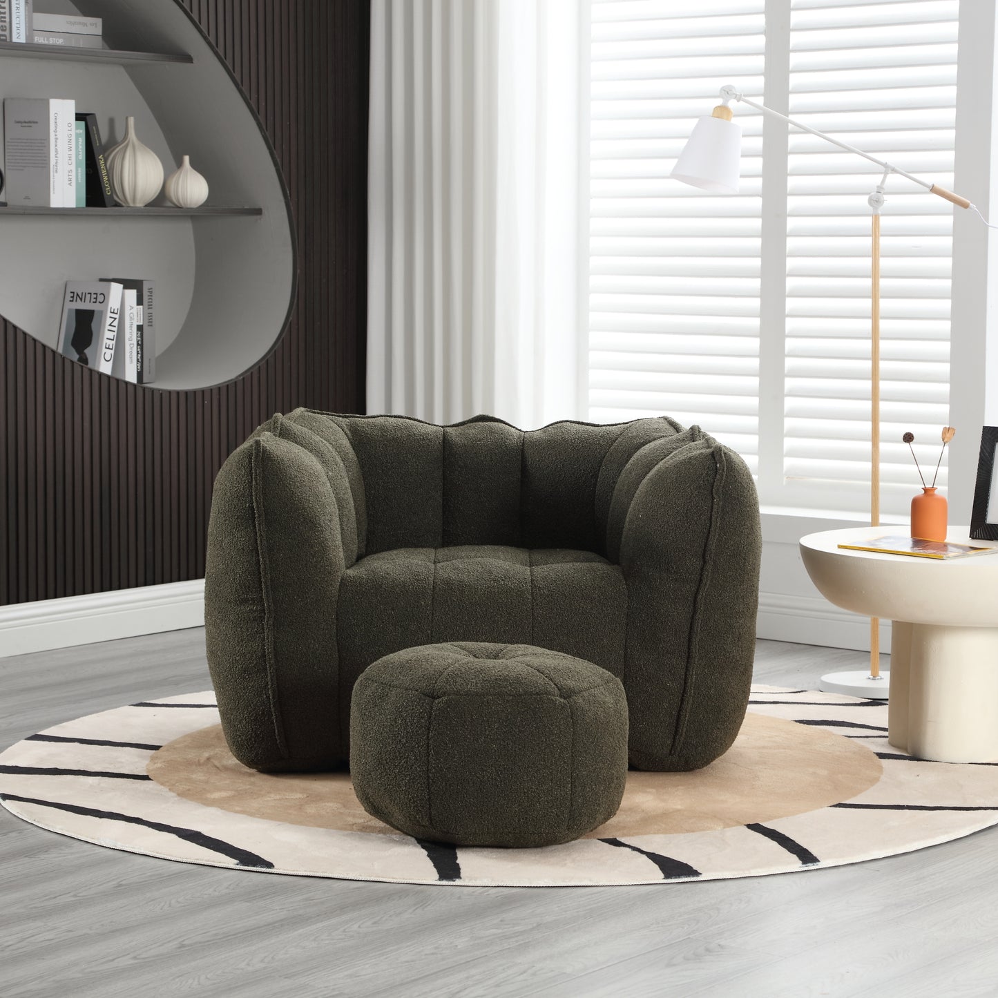 Soft Olive Green Bean Bag Chair with Foam Filler for Adults