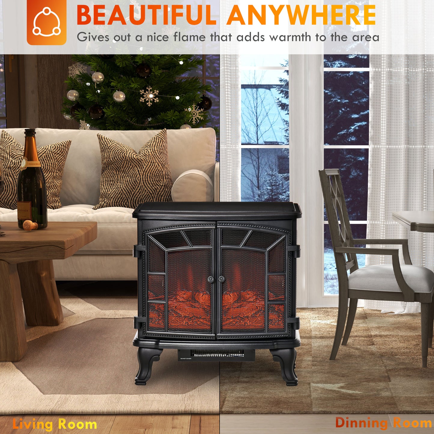 27-Inch Electric Fireplace Heater with Remote & Adjustable Brightness