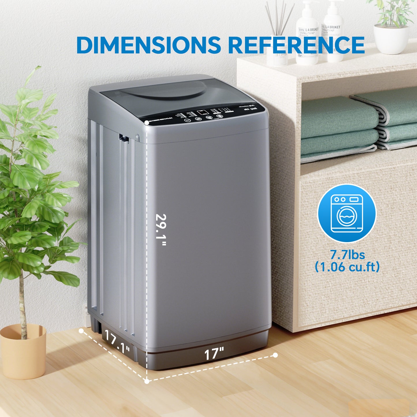 Portable Fully Automatic Washing Machine 7.7L Stainless Steel Tub Compact