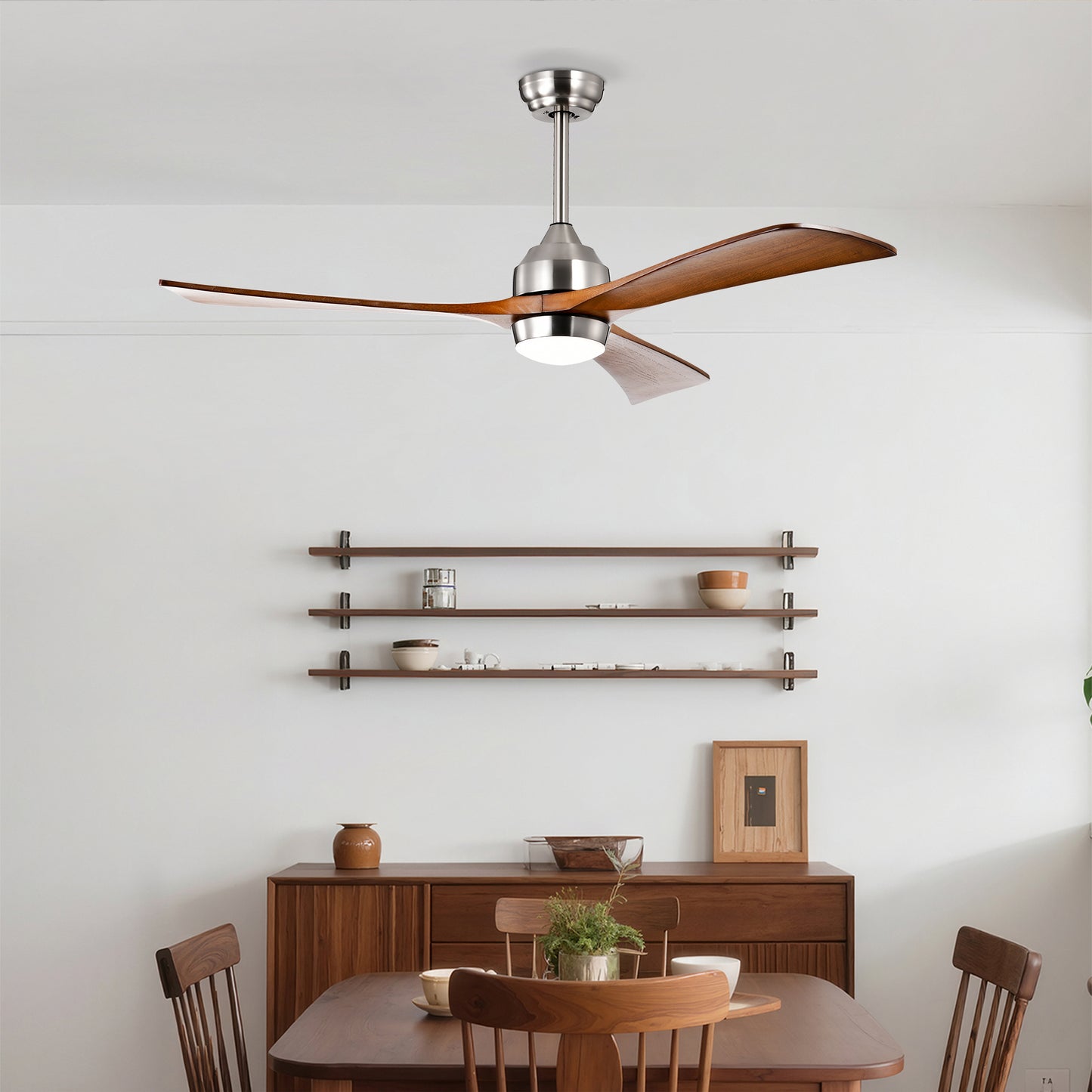 52" Solid Wood Ceiling Fan with Lights & Remote Control - Nickel