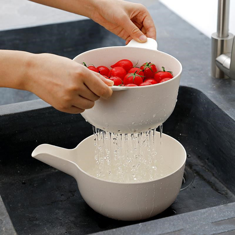 Bamboo Fiber Double-Layer Vegetable Sink Drain Basket - Kitchen Storage