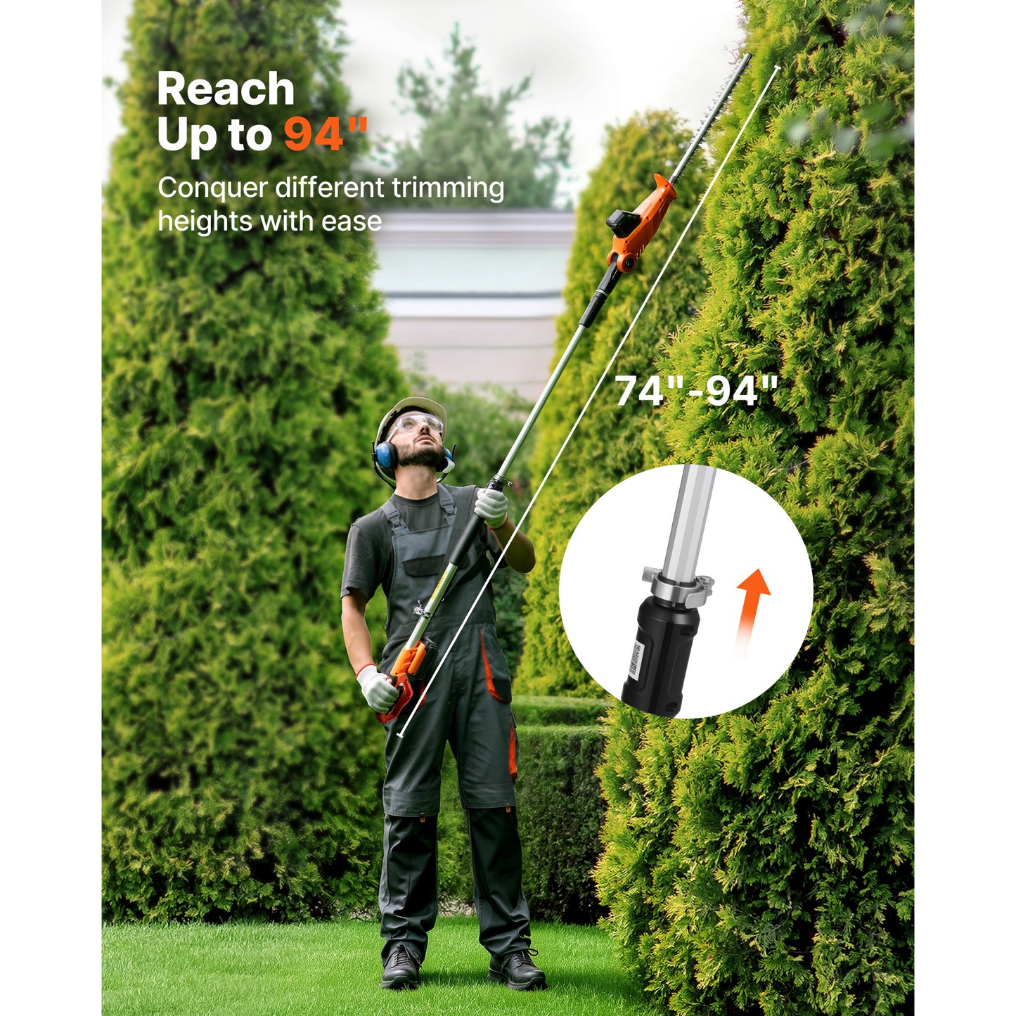 20V Cordless Pole Hedge Trimmer Kit with 18-Inch Steel Blade & Telescoping Reach
