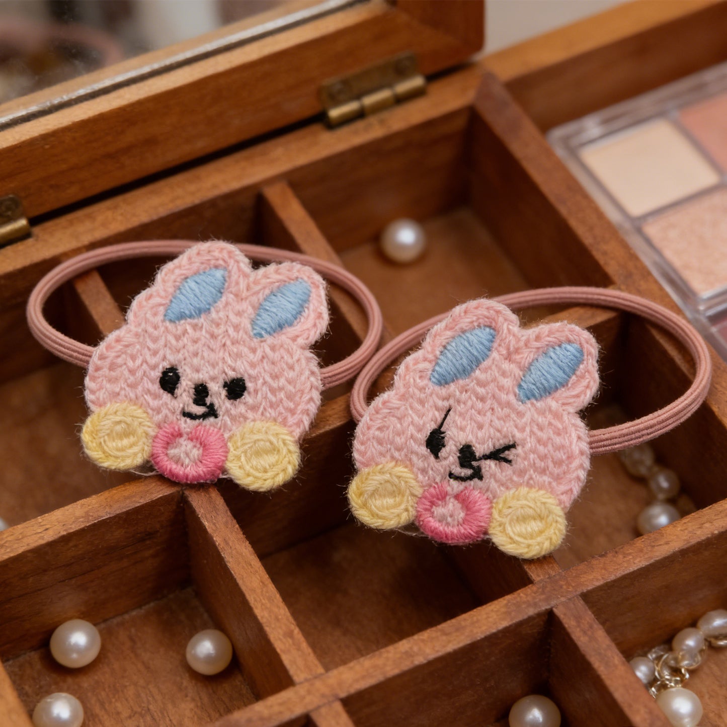 Cute Knit Bunny Hair Tie - Soft Plush Hair Accessory