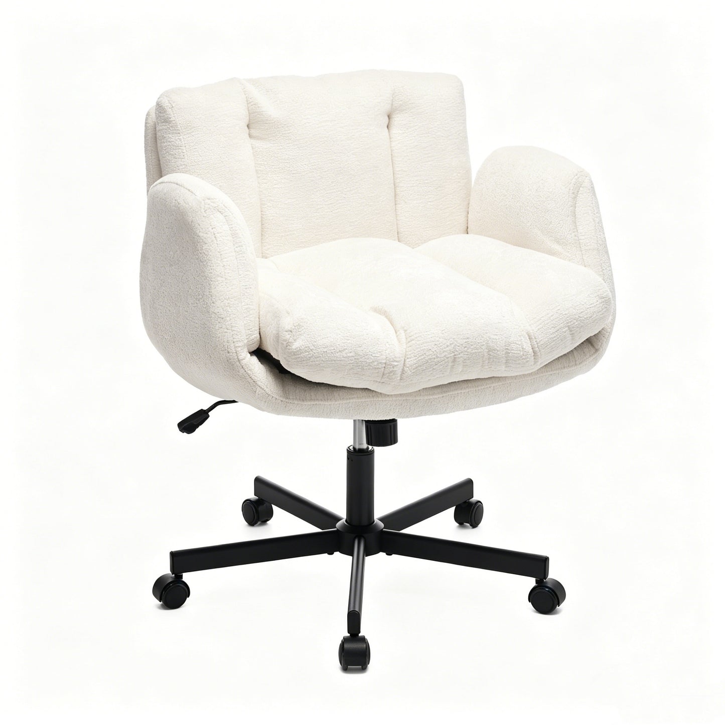 Chenille Swivel Office Chair - Height Adjustable with Armrests - Beige
