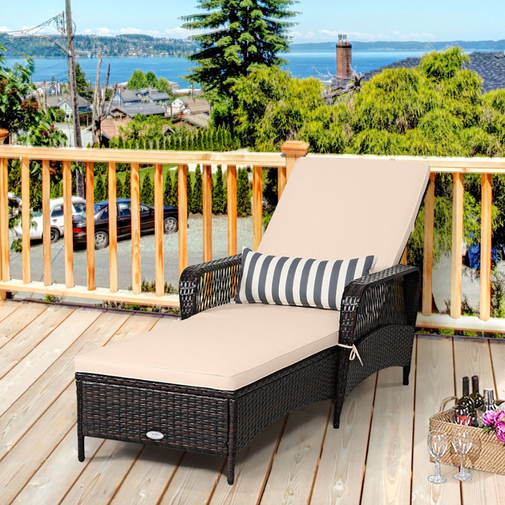 Outdoor Patio Wicker Chaise Lounge Chair With Adjustable Backrest And