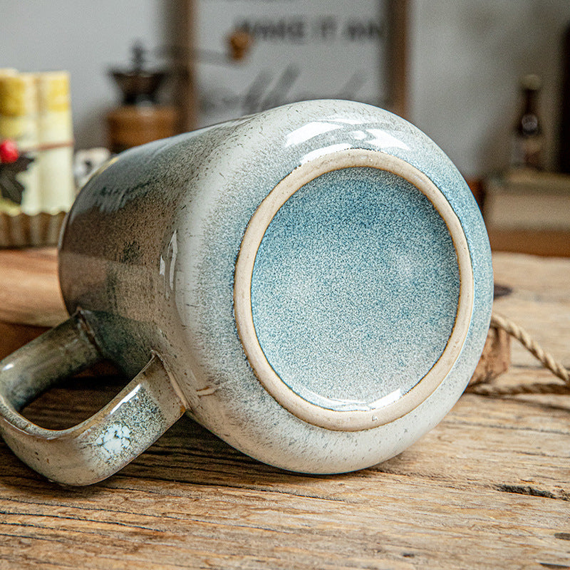 Large Ceramic Mug with Cover and Spoon - Art Kiln Baked 700ml Drinkware