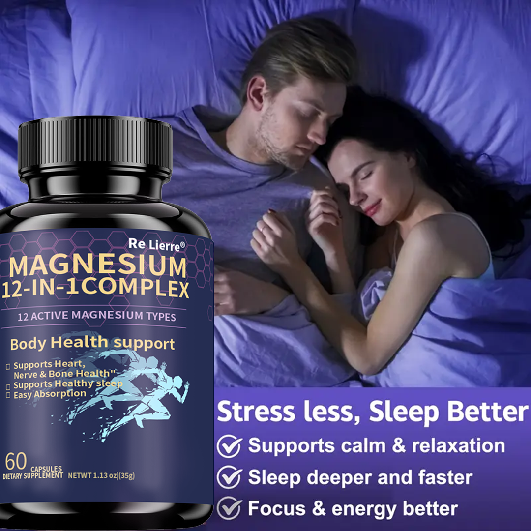 12-in-1 Magnesium Glycinate Complex - 700mg High Absorption Supplement - 60 Capsules