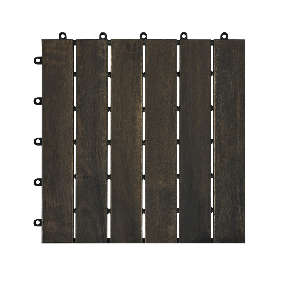 Interlocking Deck Tiles 12x12 Inch Dark Brown Acacia Hardwood Outdoor Flooring - Waterproof & Mold Resistant