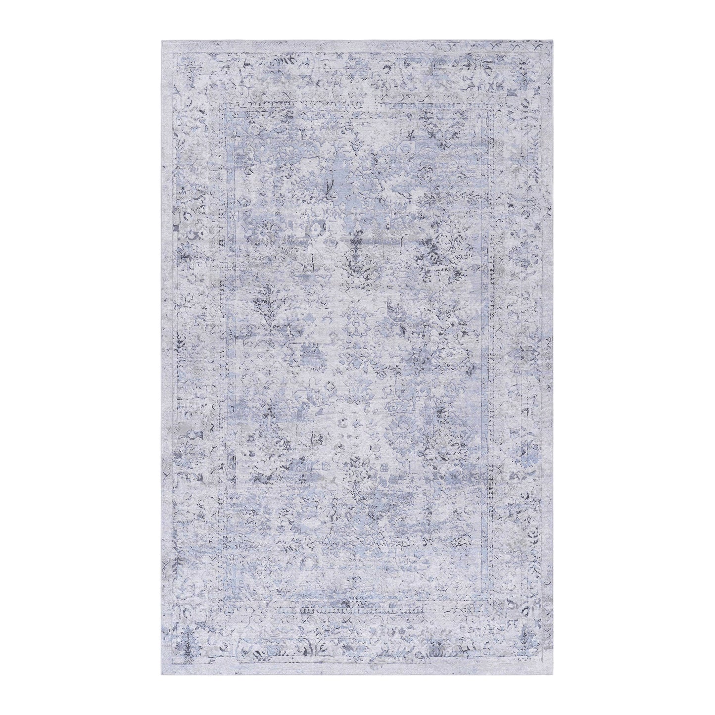 MAVAL Blue Washable Rug 5x8 Area Cream, 5' X 8'
