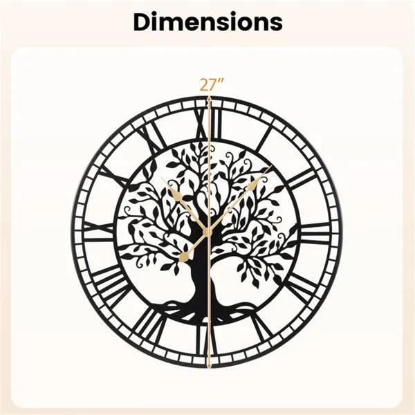 Black Tree of Life Wall Clock - 27" Non-Ticking Quartz Design