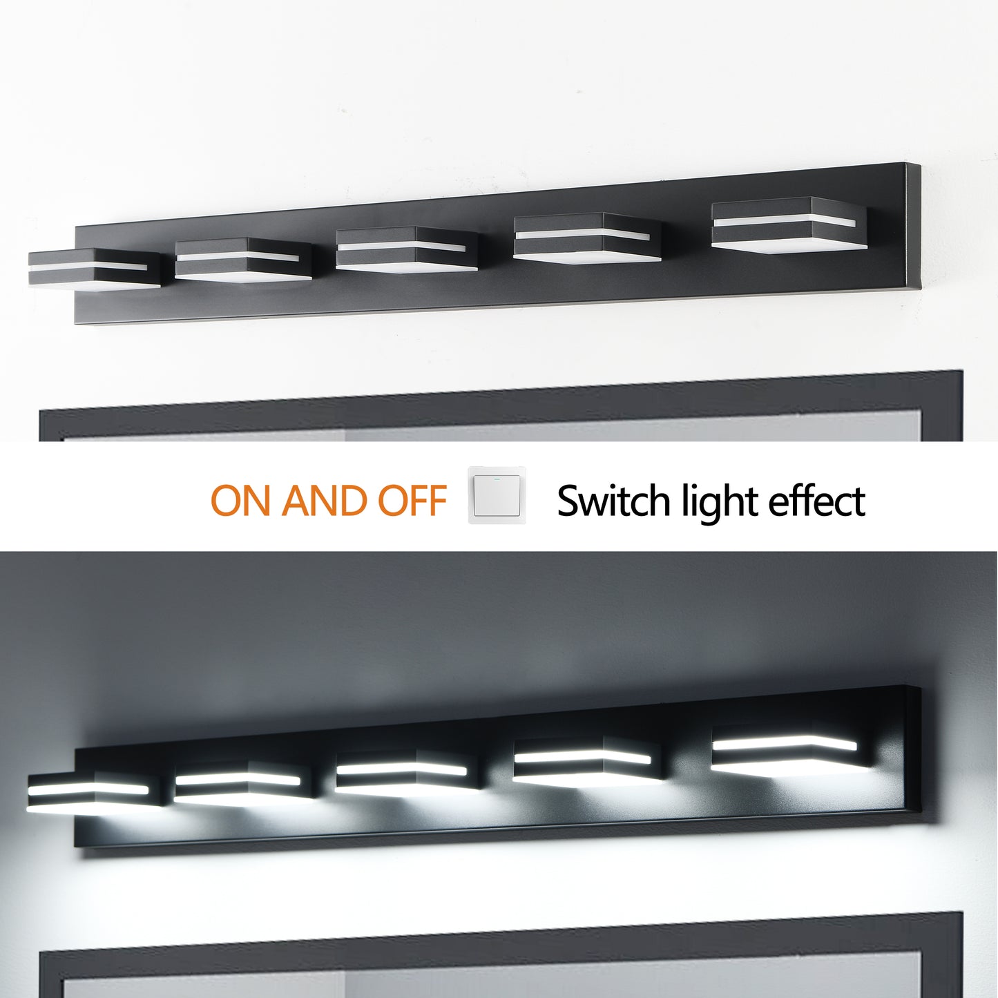 Modern Black LED Vanity Light - 5-Light Wall Sconce for Bathroom