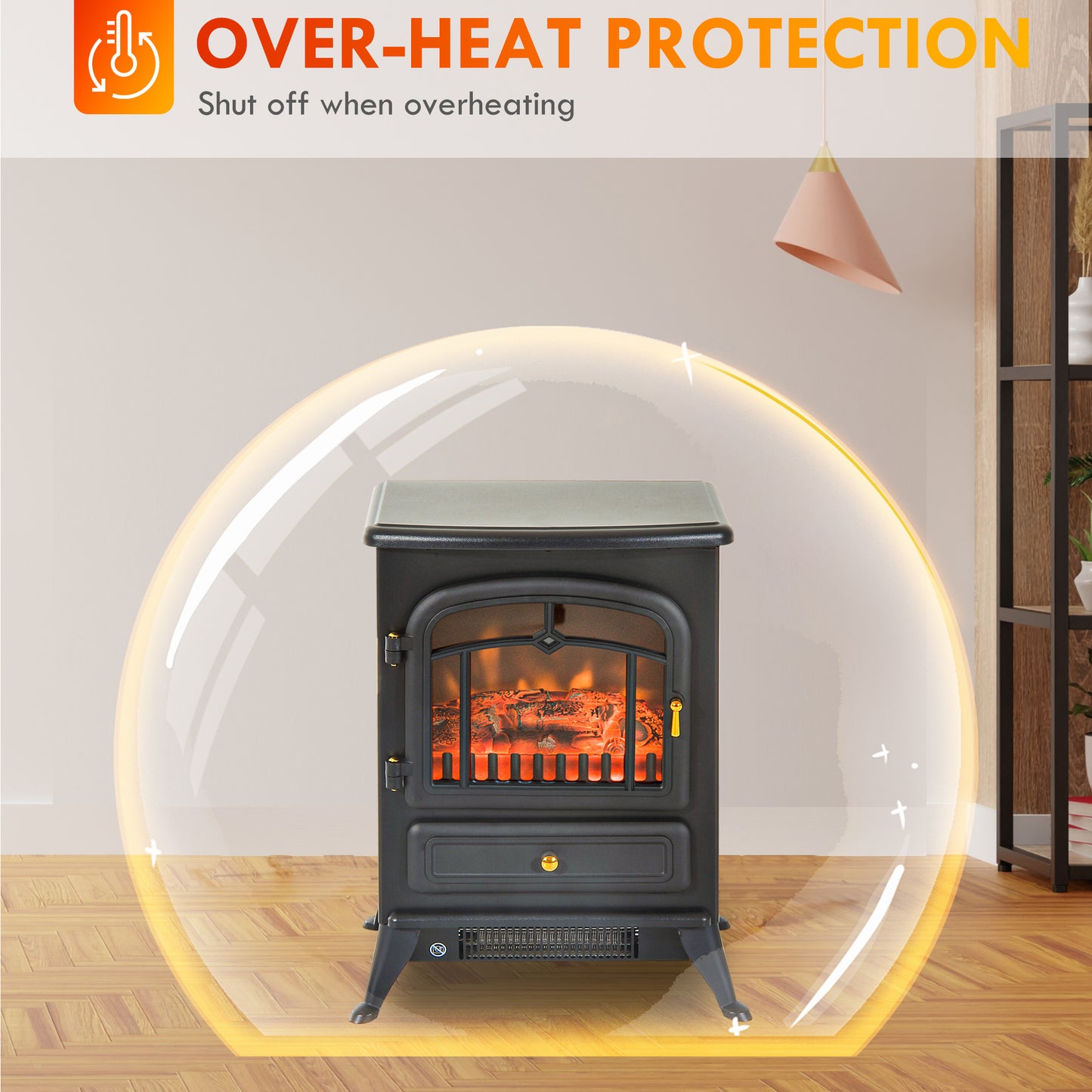 Electric Fireplace Heater with Realistic LED Flames 725W/1450W Black