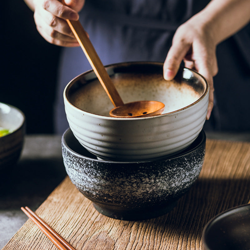 High Foot Ceramic Noodle Bowl Set - Creative 7-Inch Tableware with Color Variations