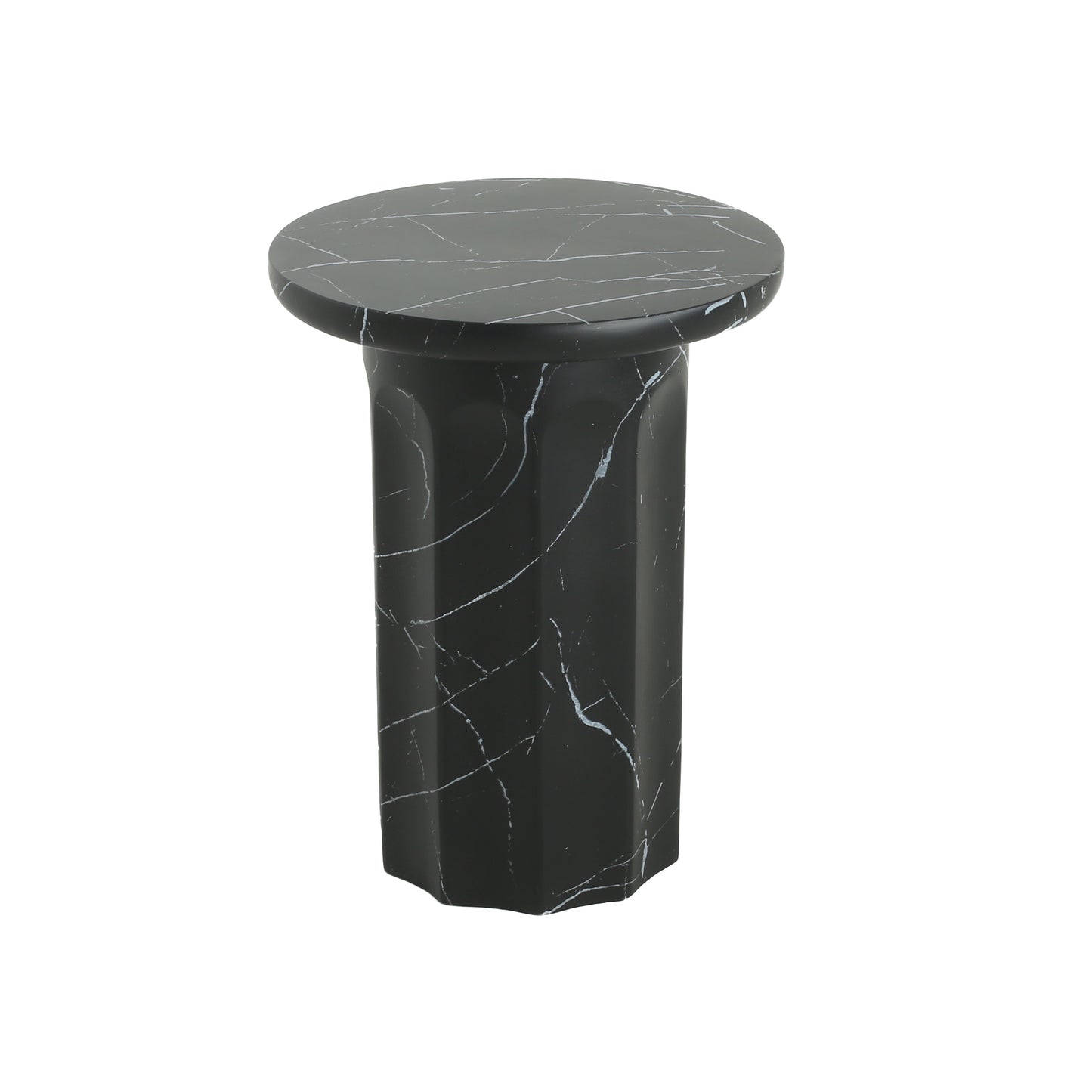 Outdoor Concrete Black Marble Effect Side Table - 16"