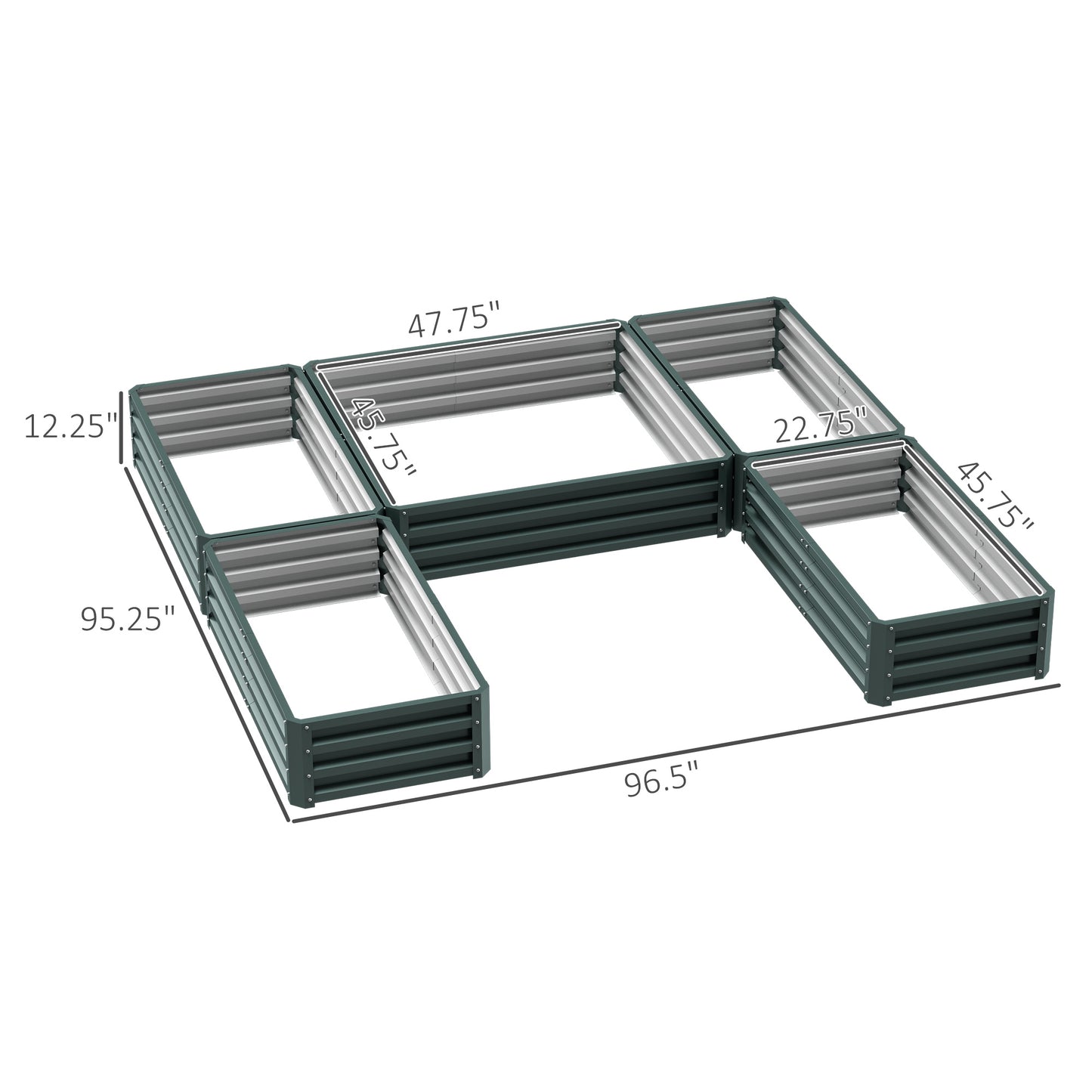 Large Steel Raised Garden Bed Set of 5 Outdoor Planters 8x8ft Green