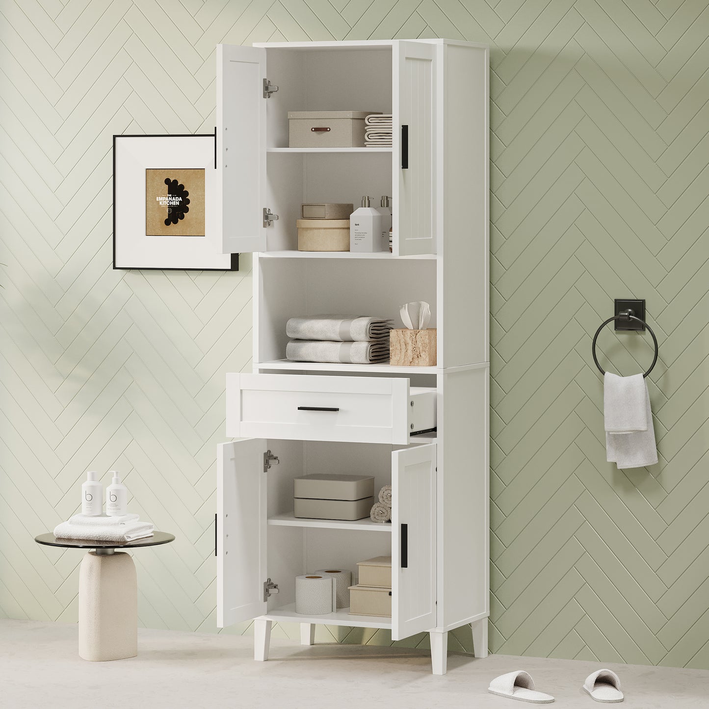 70.9" High Freestanding Bathroom Cabinet with 2 Cabinets & Drawer