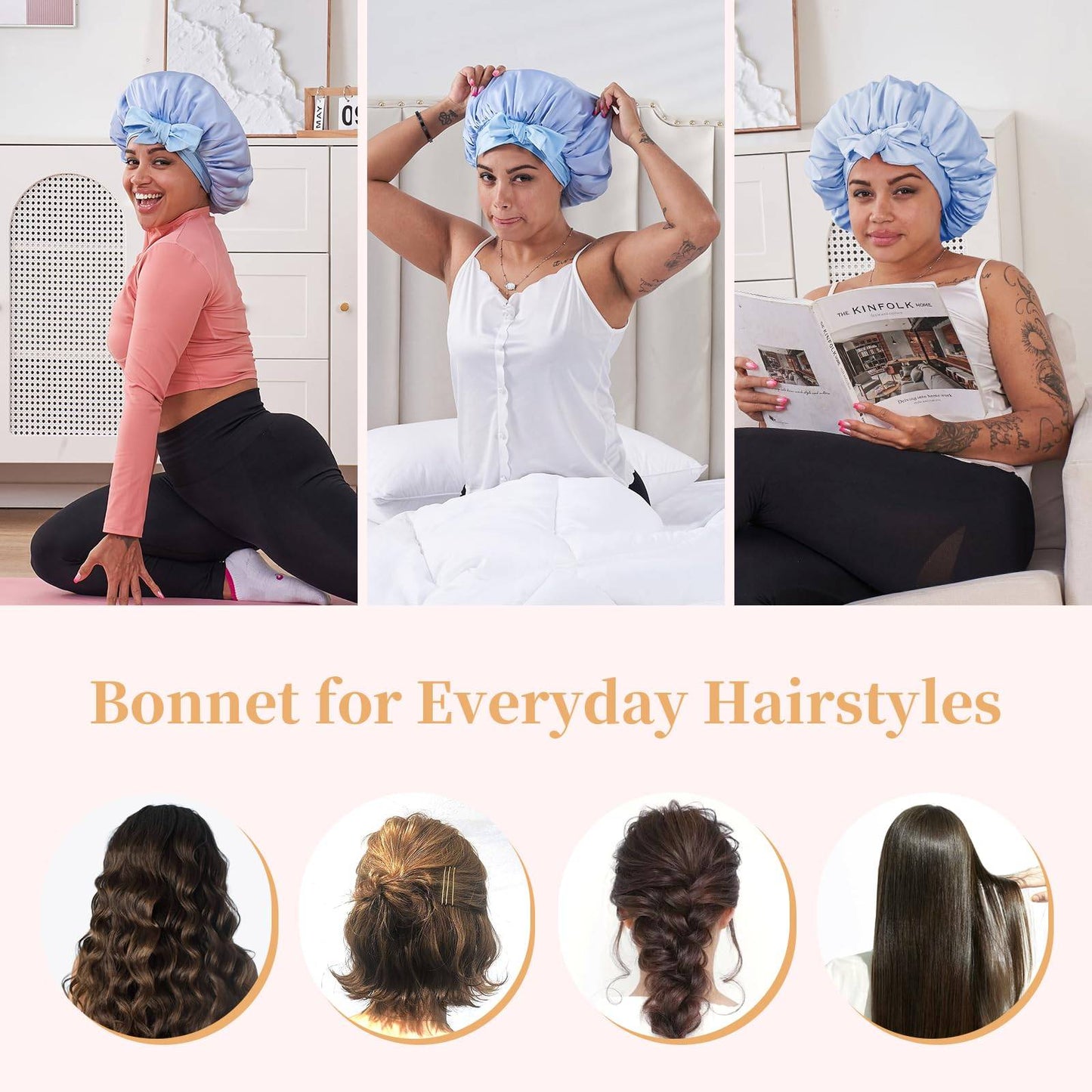 Adjustable Satin Hair Bonnet for Sleeping - Double Layer Silk Hair Wrap
