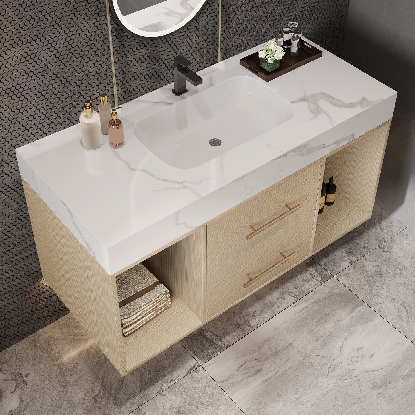 39.4" Floating Bathroom Vanity with Ceramic Sink & 2 Drawers