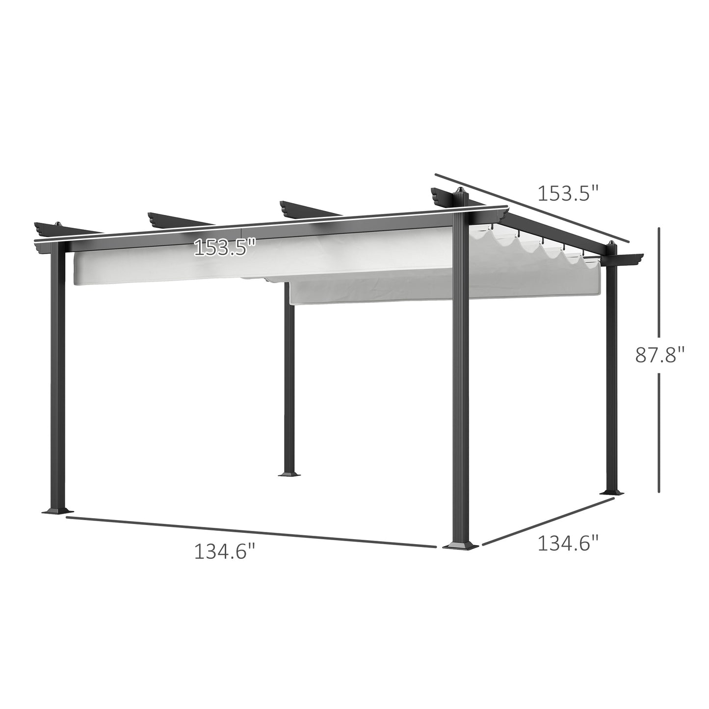 Aluminum Retractable Pergola Canopy - 13x13, White