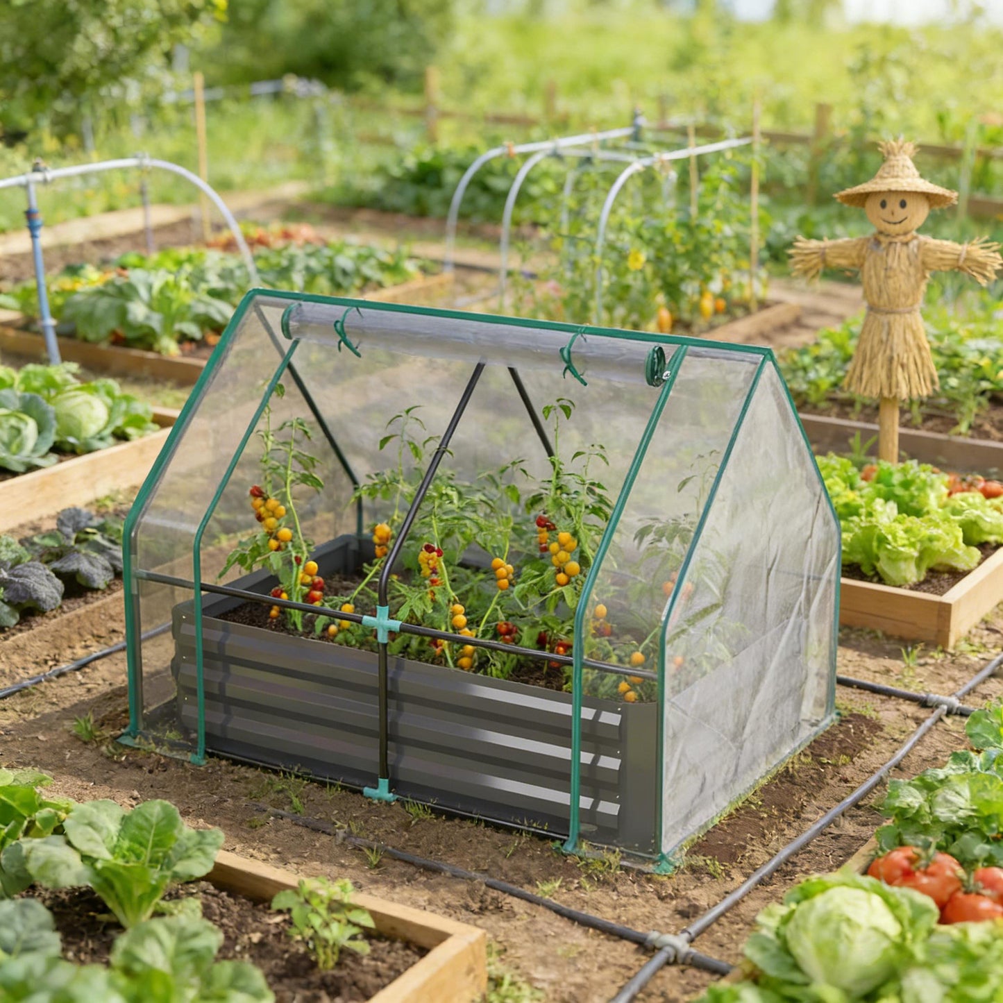 2-in-1 Raised Planter Greenhouse with Galvanized Steel Frame