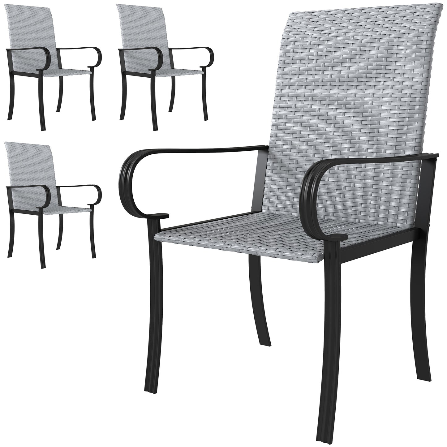 Set of 4 Gray Outdoor Dining Chairs with Armrests