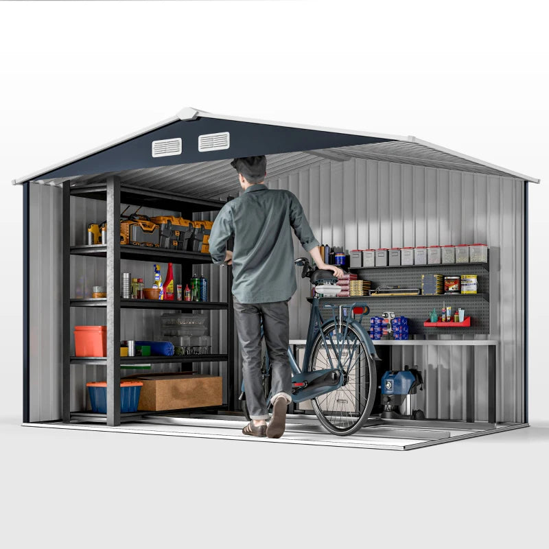 Outdoor Metal Storage Shed 9x6 ft with Foundation Kit - Weatherproof Garden Tool Storage