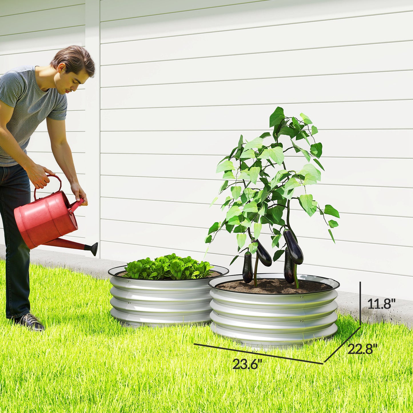 Set of 2 Metal Raised Garden Beds with Safety Edging - Easy Assembly, Silver 485x380x145mm