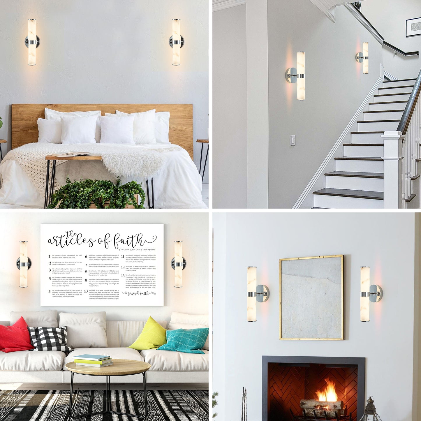 Set of 2 Modern Marble Texture Wall Sconces - Chrome Trim