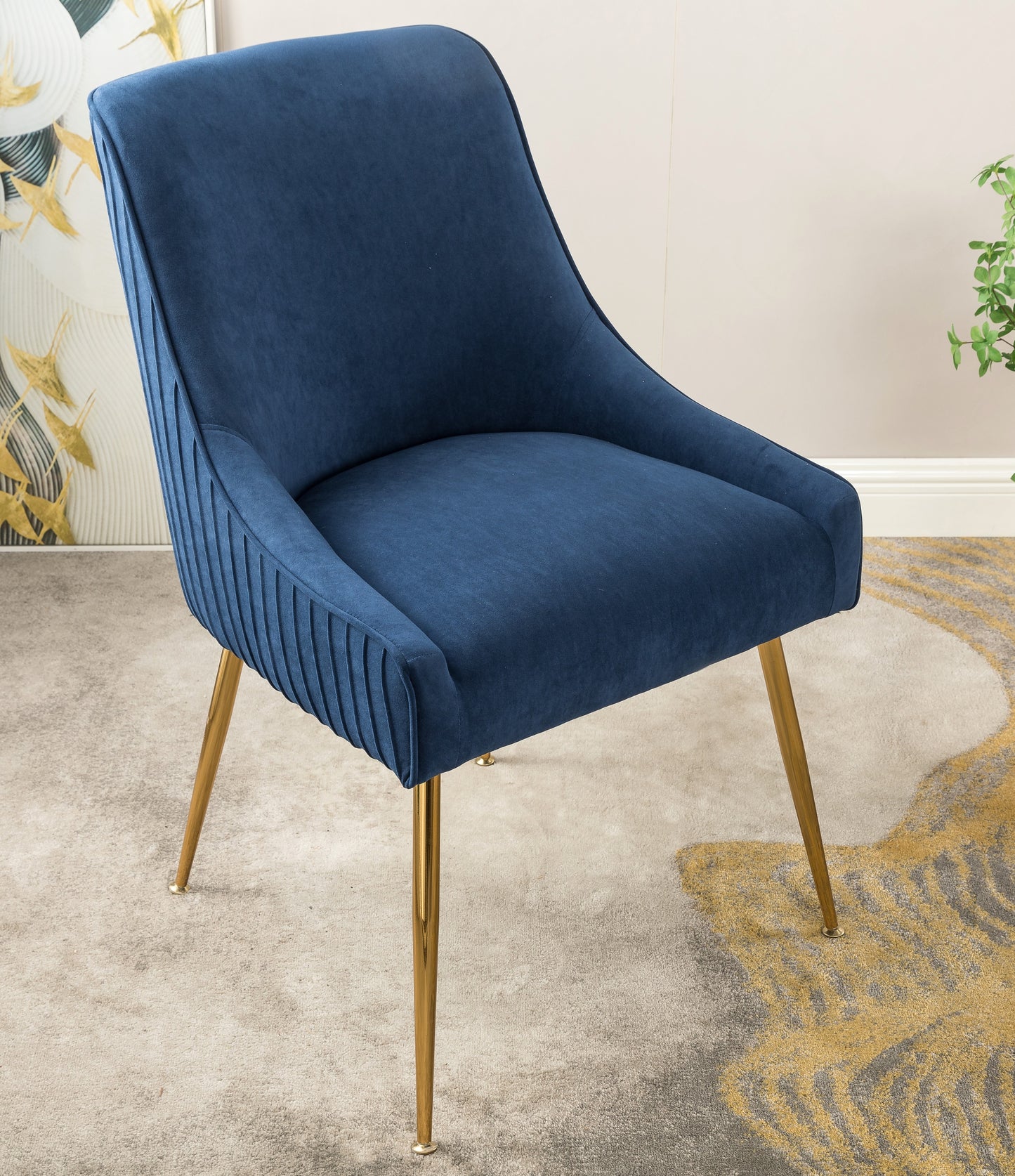 Velvet Dining Chair With Gold Legs, Modern Upholstered Accent Chair,