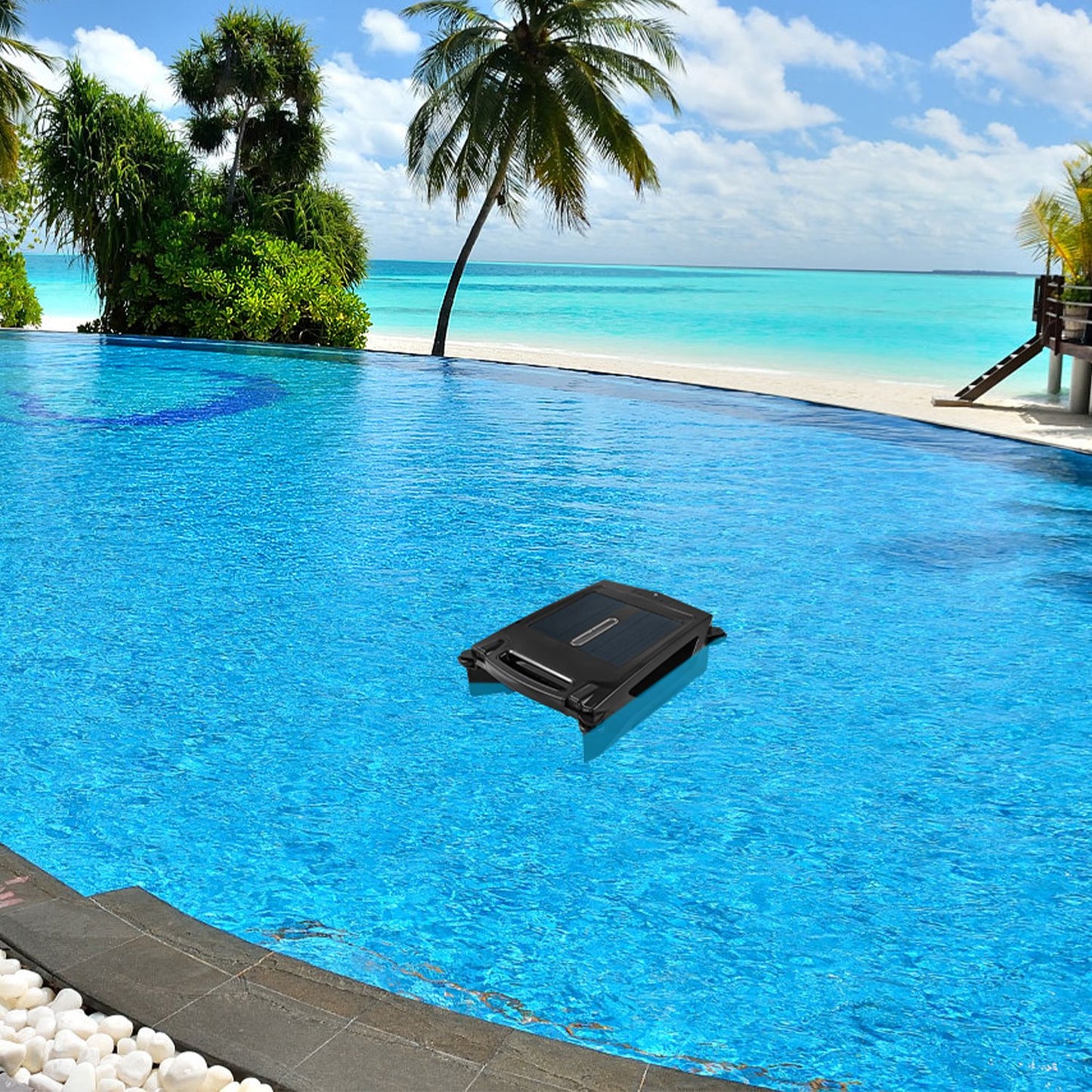 Solar Powered Robotic Pool Skimmer with APP Control, Dual Cleaning Modes, 1937sq.ft Coverage