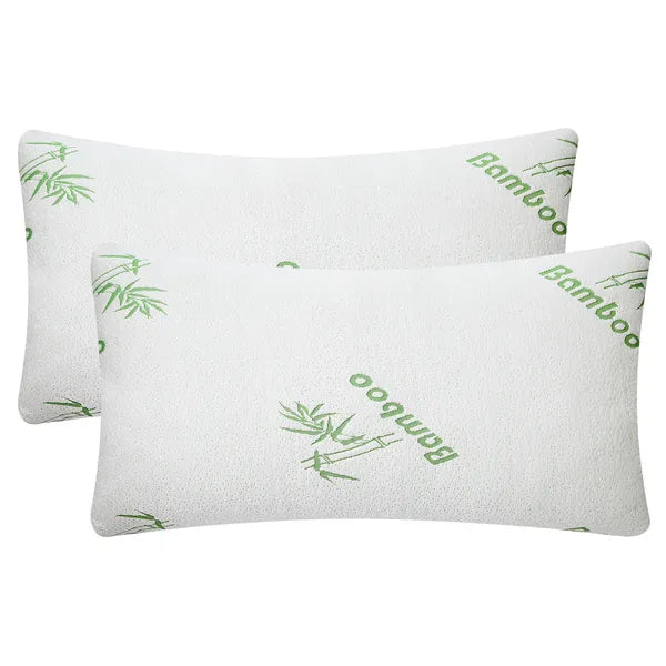 Bamboo Memory Foam Pillow - Hypoallergenic & Washable Cover - 2 Pcs Queen Size