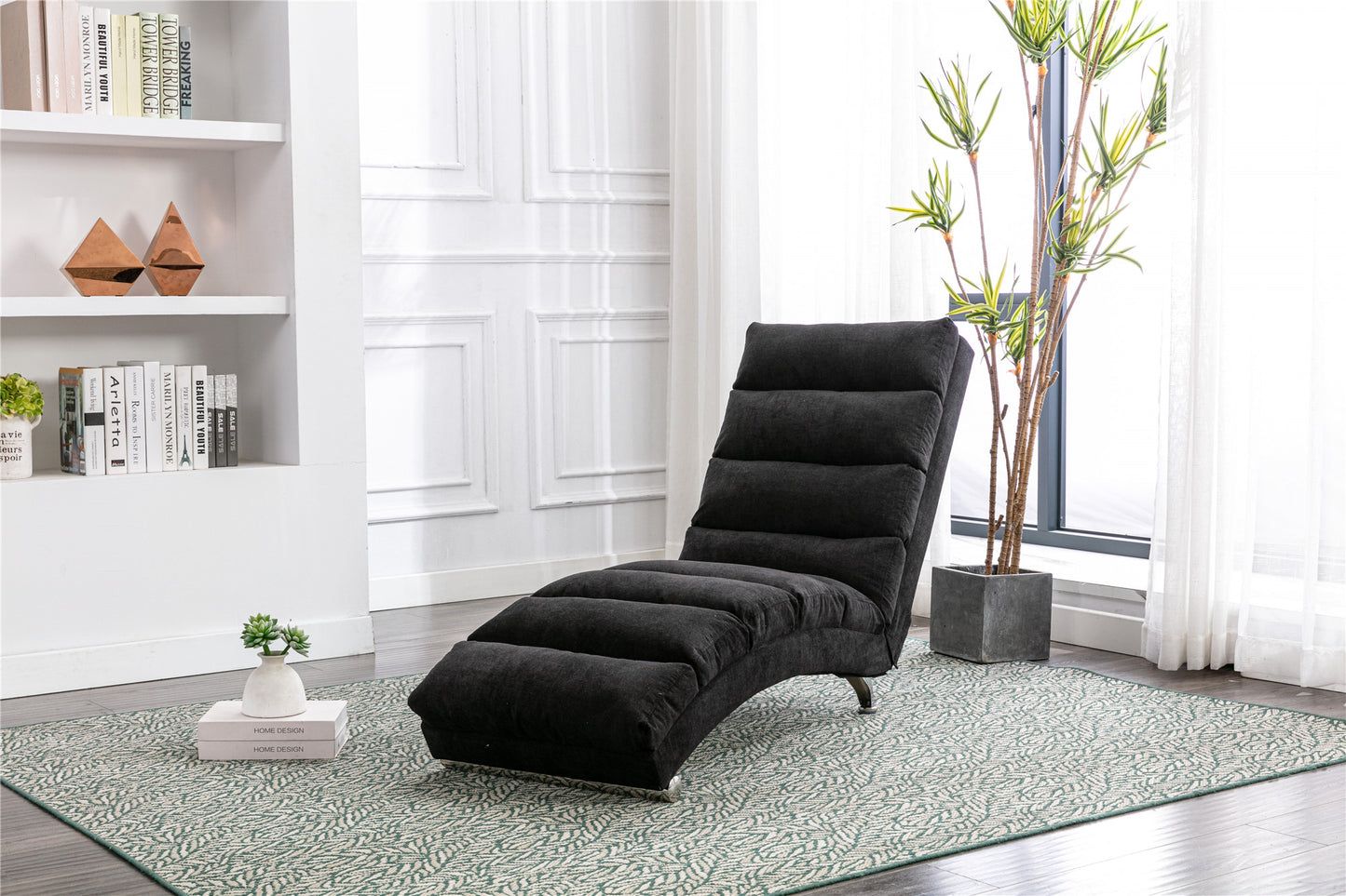 Luxury Upholstered Chaise Lounge Chair with Vibration - Black