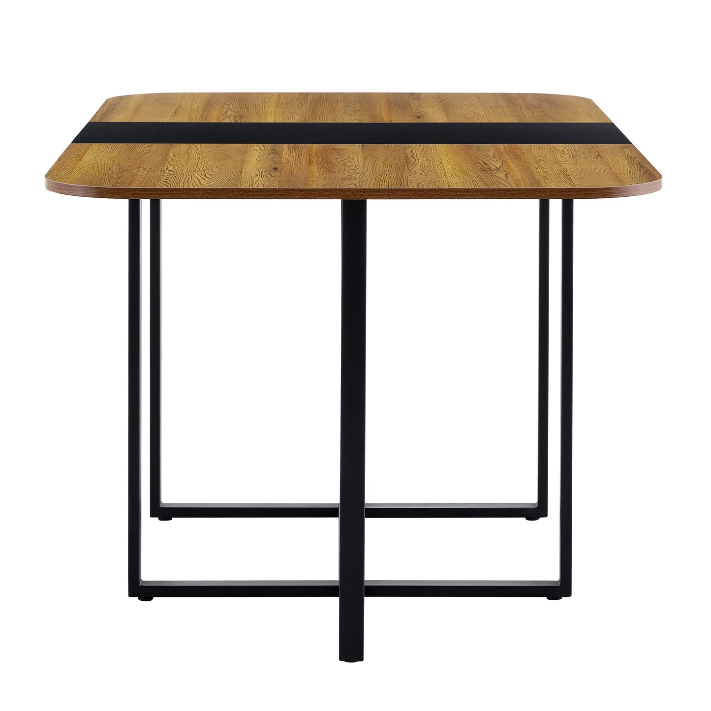 Two-Tone MDF Dining Table in Black & Natural Wood - 60.2x39.3 Inches