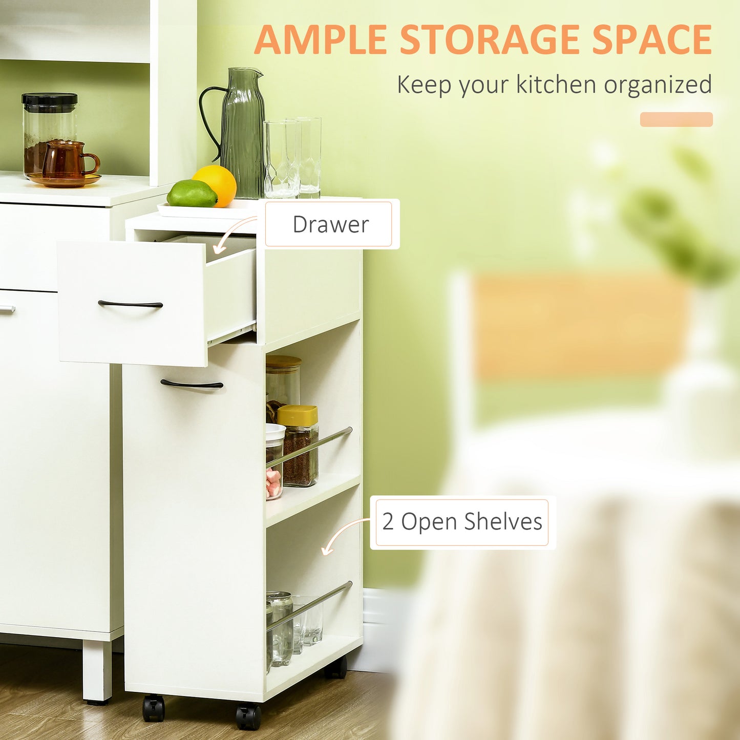 3-Tier Slim Rolling Storage Cart for Kitchen & Bathroom - White
