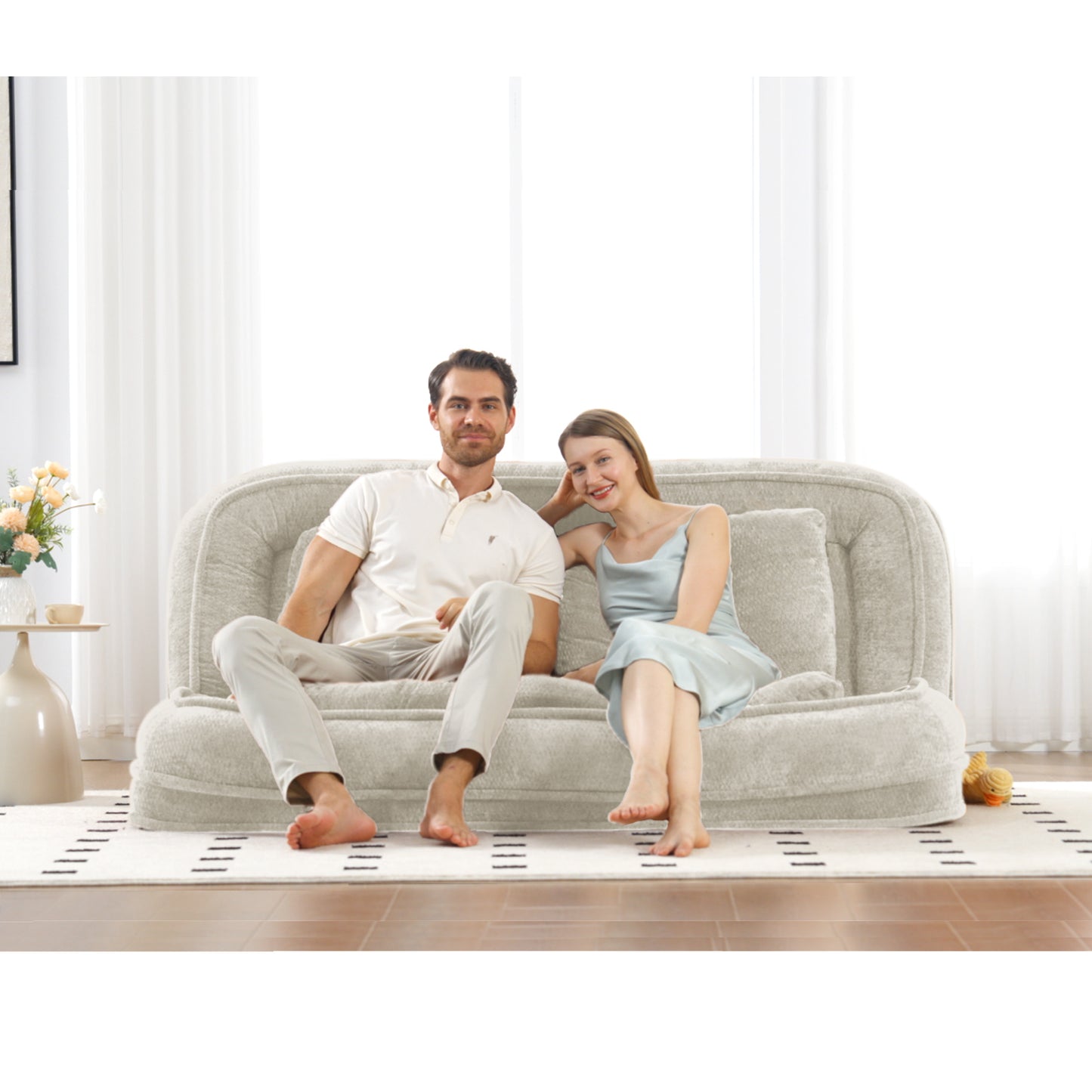 Extra Large Chenille Lazy Sofa Loveseat - Beige 2-in-1 Dog Bed