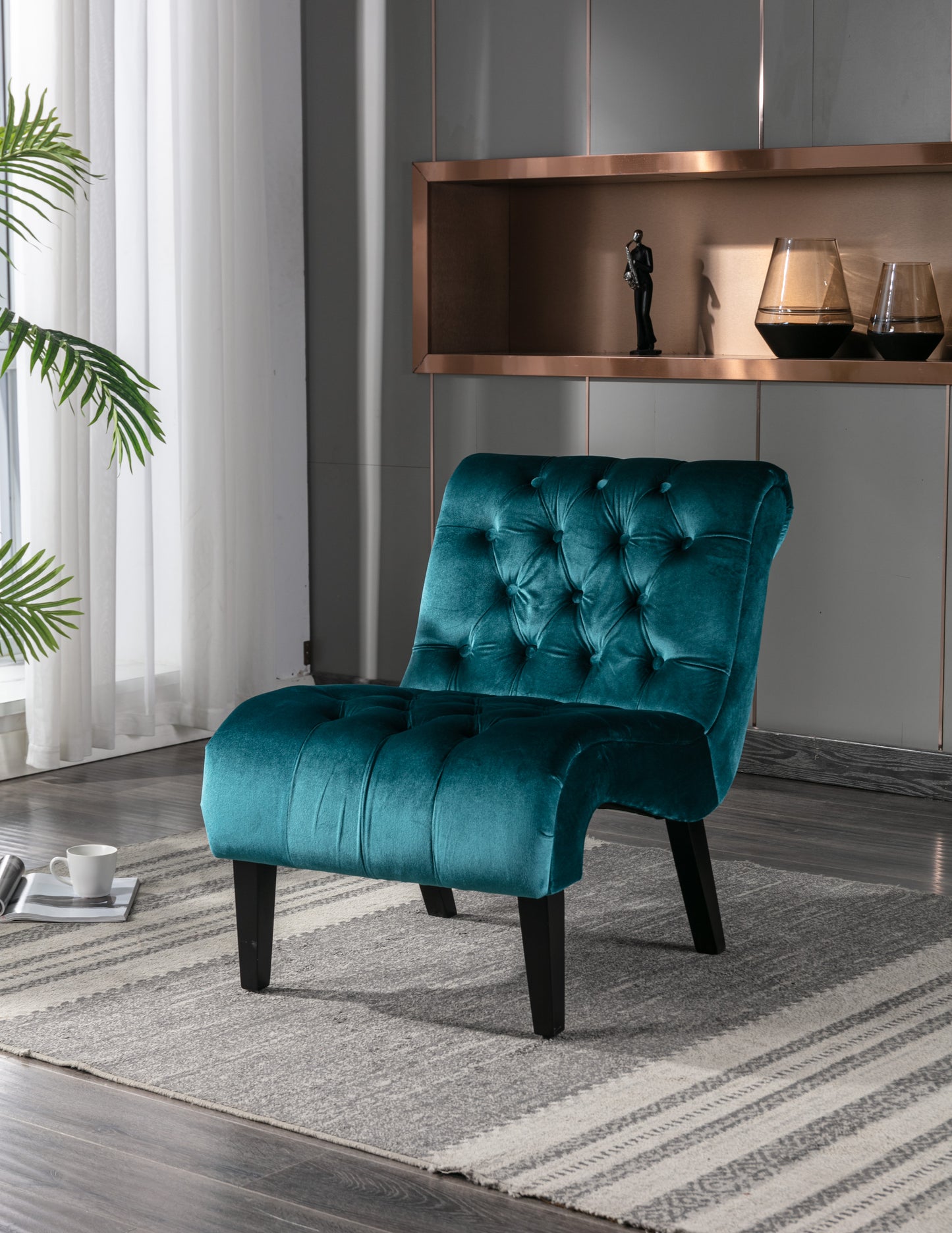 Teal Velvet Armless Accent Chair - Comfortable Upholstered Living Room Chair